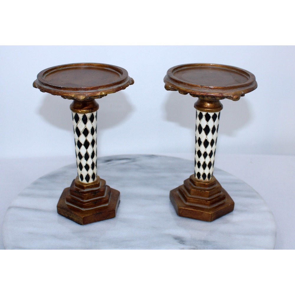 Pair of Vintage 1980s Berman Harlequin Diamond Pillar Candle Holders